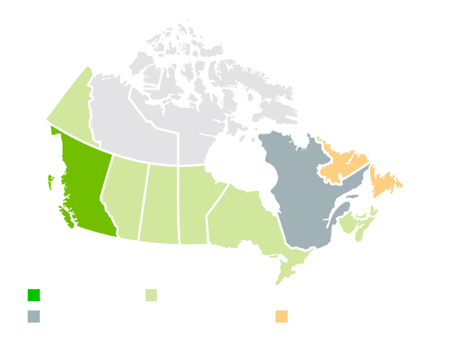 Producer responsibility and recycling
map of Canada