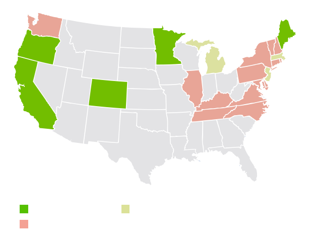 Producer responsibility and recycling
map USA